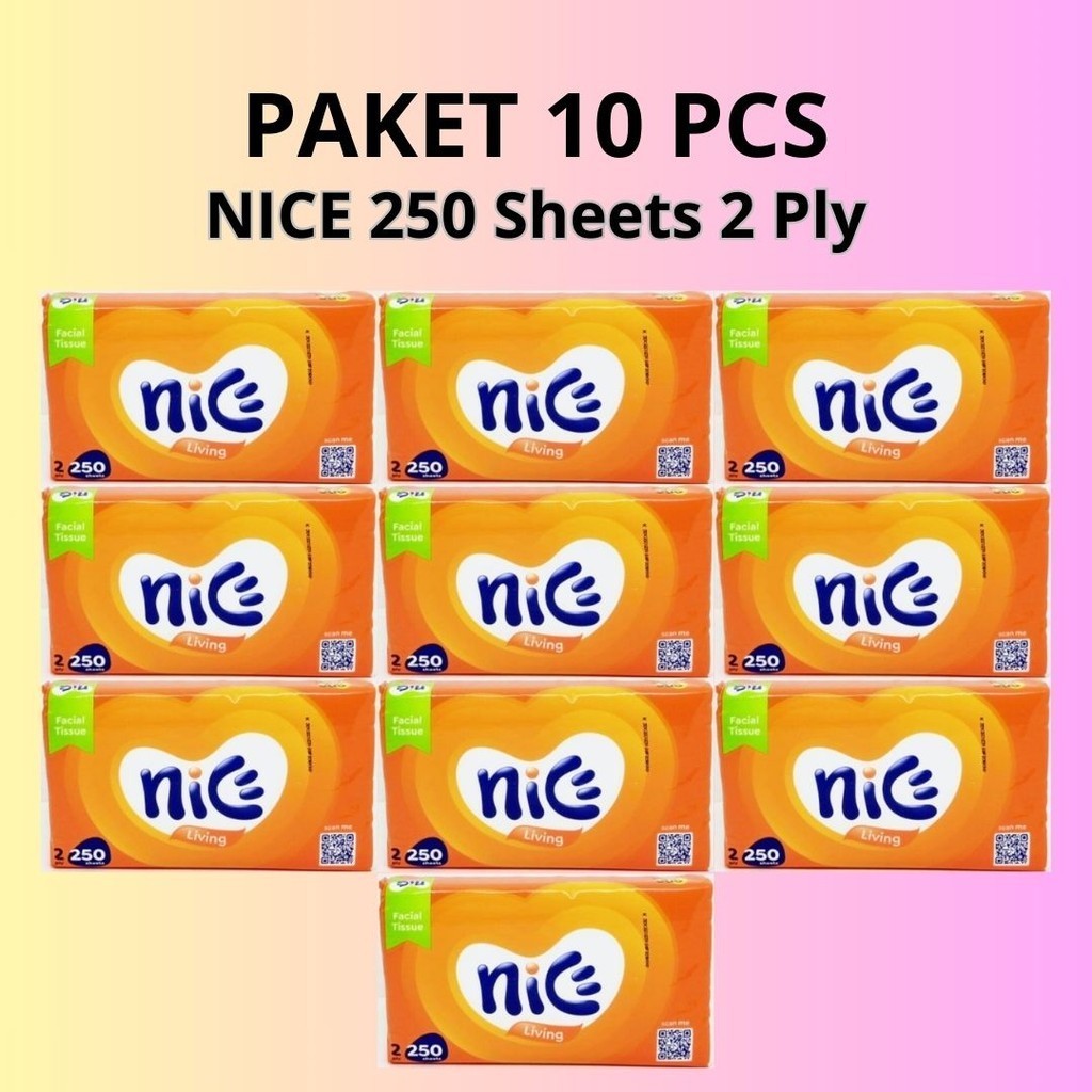 (Paket 10 Pcs) Tissue Nice 250 Sheets 2 Ply Facial Tisue Tisu Wajah Grosir