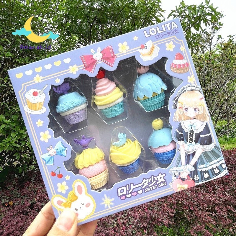 

D3W! Amanah.id - Penghapus Set Motif CUPCAKE SET Pink dan Ungu ( 6 Pcs / Set ) / Pencil Eraser