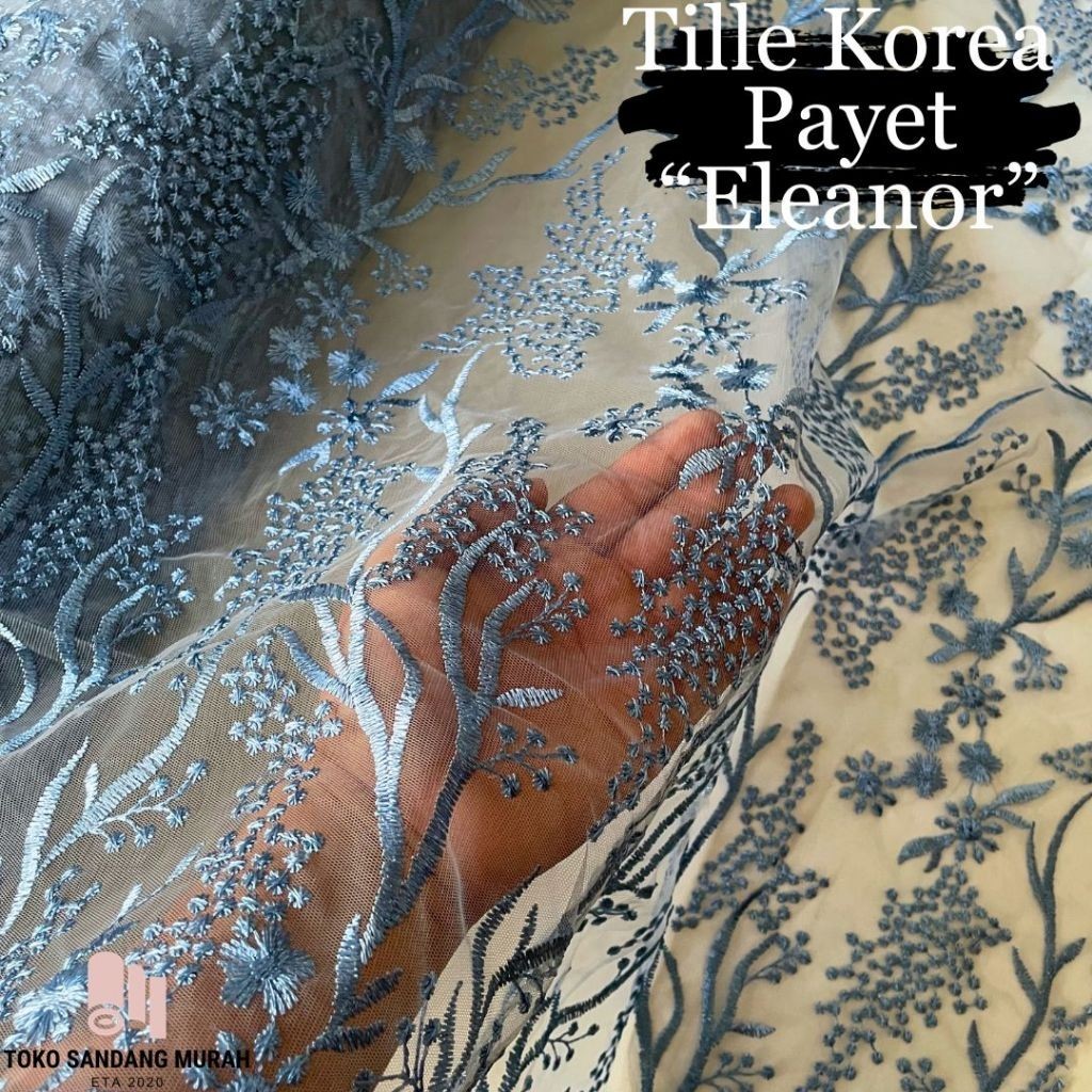 Kain Tille Brokat Korea Full Payet Akar Motif ELEANOR NEW 2024 Bordir Full Mutiara &amp; Glitter Super Premium Meteran Mewah Warna LENGKAP (Bahan Bridesmaid/Kebaya/Wisuda)