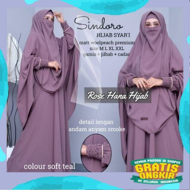 sindoro syari ori rosehana hijab gamis syar'i umroh haji set khimar cadar polos jumbo adem busui ori
