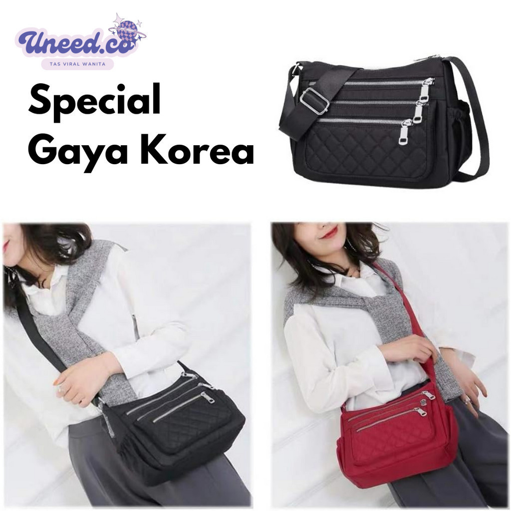 TAS SELEMPANG KOREA SAMINA | Tas Wanita Kekinian Tas Selempang Parasut Anti Air - Tas Selempang Wani