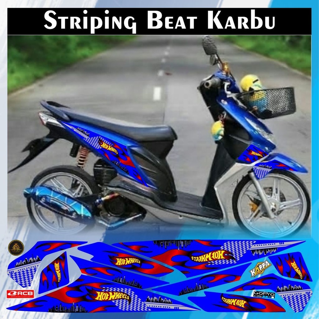 COD/ Sticker Striping Variasi Beat Karbu List Motif Beat Lama /Old Custom List Motif Stiker Biru POL