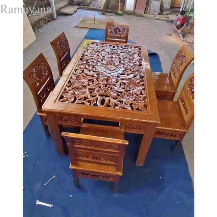 

QUALITY meja makan kartini kursi 6 full ukir mawar kayu jati Murah