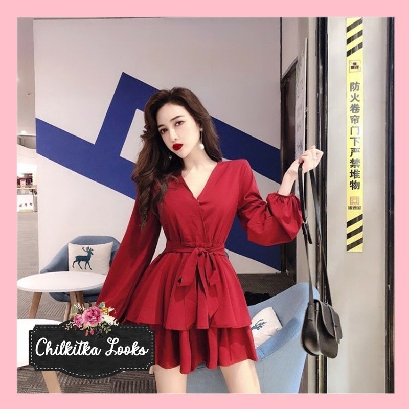 CHILKITKA LOOKS BANGKOK FASHION LK003 Casual Dress Wanita  Gaya Korea Lengan Panjang Warna Hitam dan
