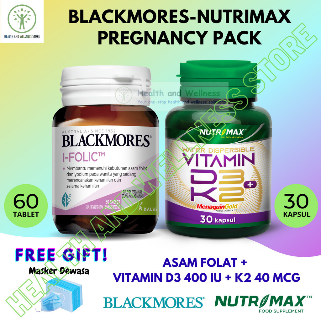 PAKET BLACKMORES I FOLIC 60 TABLET DAN NUTRIMAX D3 K2 D3 400 IU K2 40 MCG MATERNITY KEHAMILAN