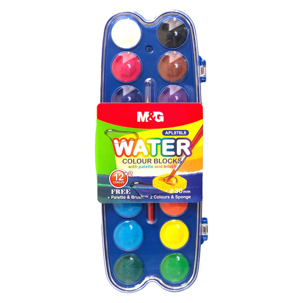 

Water Colour Blocks M&G 12+2 Warna dengan Palet dan Brush #APL976L6 Cat Air Blok Diameter 30 mm - 1 Set- SHSNP