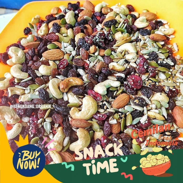 

Special Diskon Spesial Ramadhan SUPER TRAIL MIX 5GR Almond Cranberry Pumpkin Seed Cashew Raisin Sunflower Seed Scrooling
