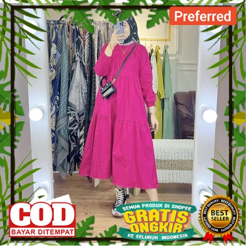 Gamis Serina Tunik Midi / Dress Serina Katun Poly// BAJU MUSLIM RAMADHAN 2024