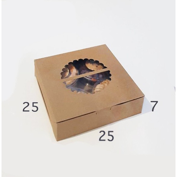 

BOX KUE WINDOW 25x25 LAMINATED Dus roti kotak dos Kardus Coklat kraft