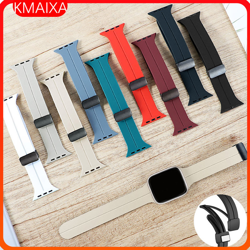 Magnetic Buckle Silicone Strap for Apple Watch Ultra/Ultra 3 2 49mm 45 41mm Series 11 10 9 8 7 6 SE 