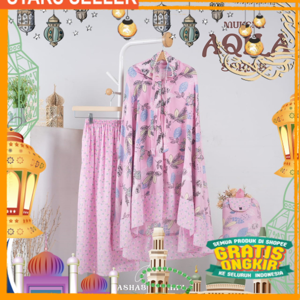 ASHABULKAHFI MUKENA ANAK RAYON PREMIUM FREE TAS GENDONG AQILA SERIES/ Pink Dusty Fanta Merah muda