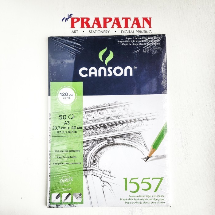 

Canson 1557 Bright White Light Weight Cartridge Paper - A3 120GSM -yy41