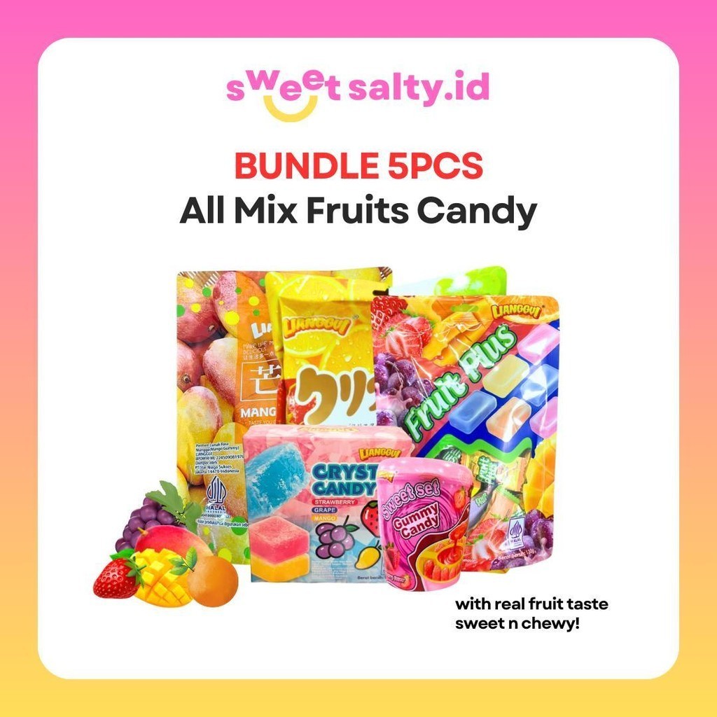 

[HALAL] Lianggui Bundle 5in1 All Mix Fruits Candy | Permen Buah Mix| Permen Lunak Aneka Rasa | Permen Jelly | Snack Halal candy