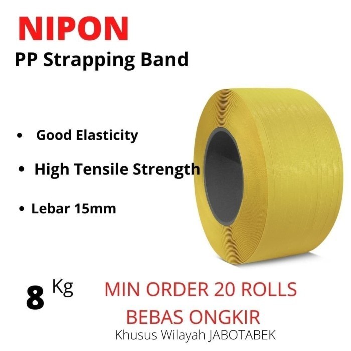 

STRAPPING BAND NIPON 15MM TALI PACKING KUNING 8KG BEBAS ONGKIR 20ROLL