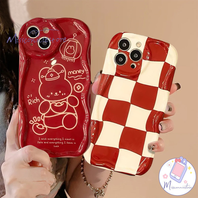 Checkerboard Kartun Merah Tahun Baru Kaya Kelinci Lucu Kasus Untuk Samsung A14 A25 A13 A04s A54 A11 