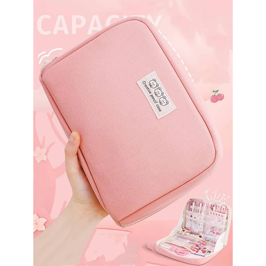 

♥ Large Capacity Pencil Case Canvas Pen Bag Ins Style Kawaii Korean Stationery School Supplies for Students Portable Cosmetic Bag