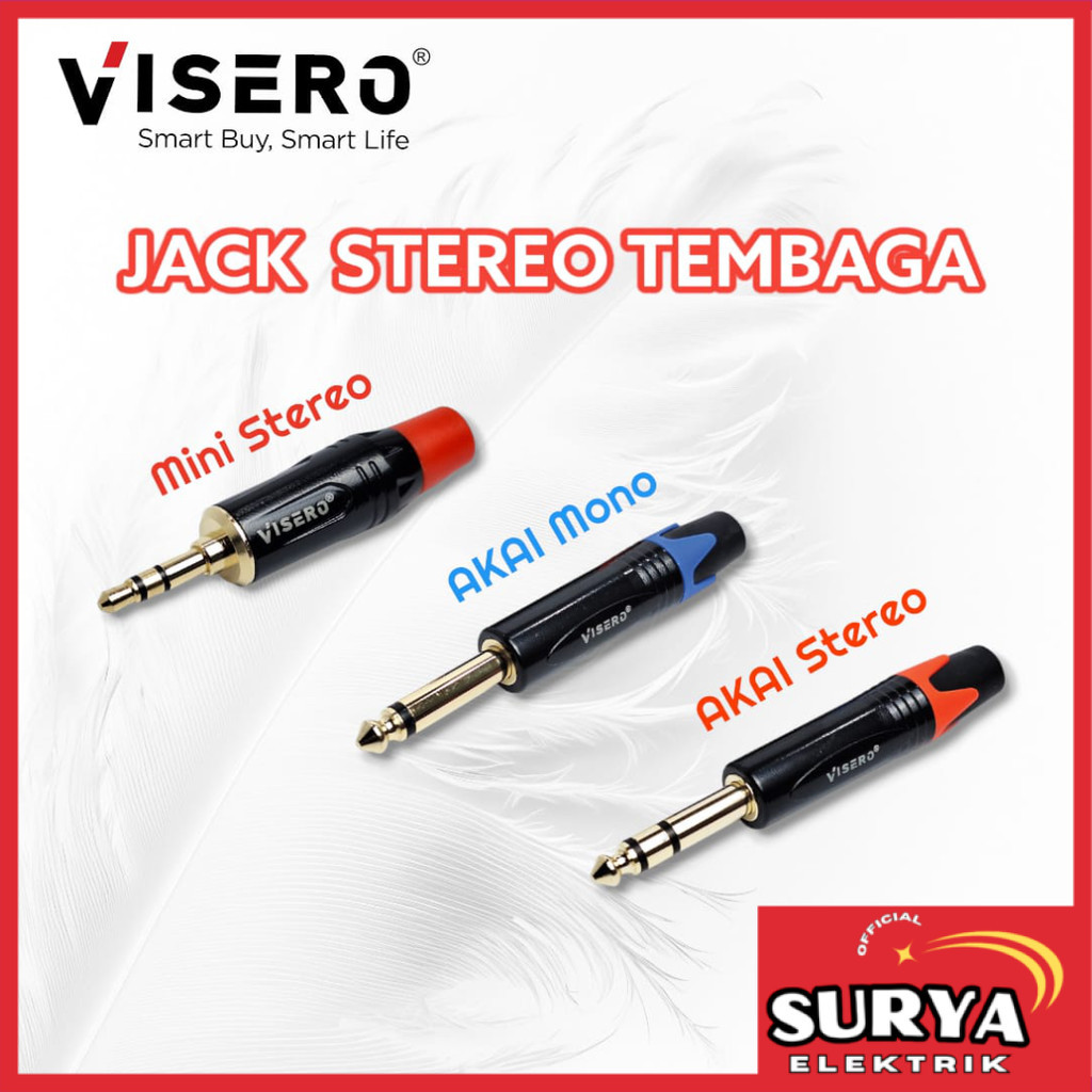 Jack / Jek Audio Gitar Mic VISERO AKAI Mini Mono Stereo Male Tembaga
