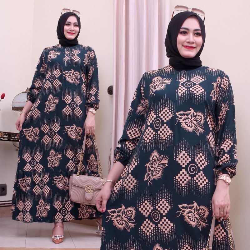 Baju lebaran ala Timur Tengah- Daster Arab Motif Bunga Ketupat || Daster Lengan Panjang || Gamis SOL