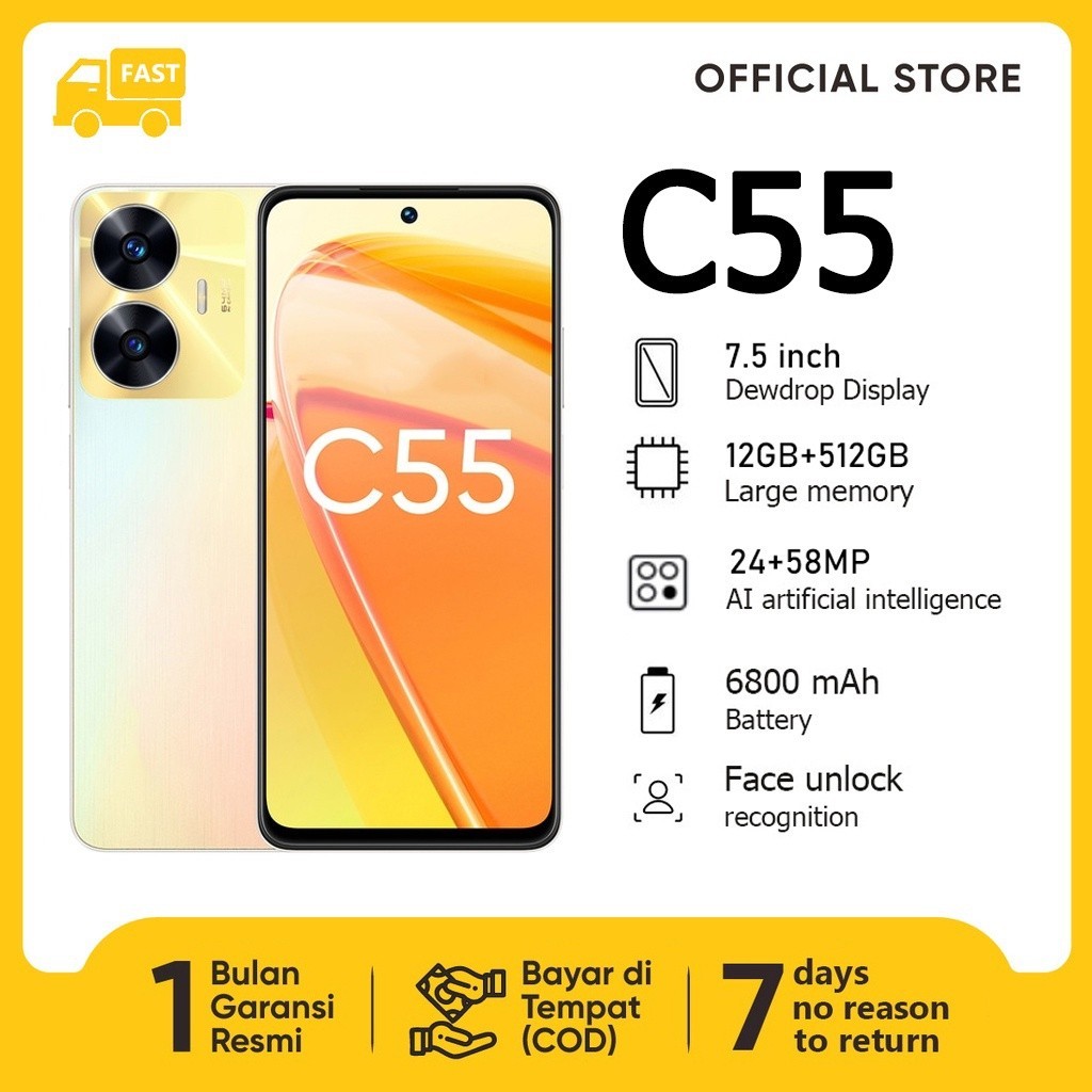 【09】【Bisa COD】Hp C55 4G/5G RAM 12GB + ROM 512GB Asli Produk Baru Handphone 7,5 inci  58MP AI HD Came