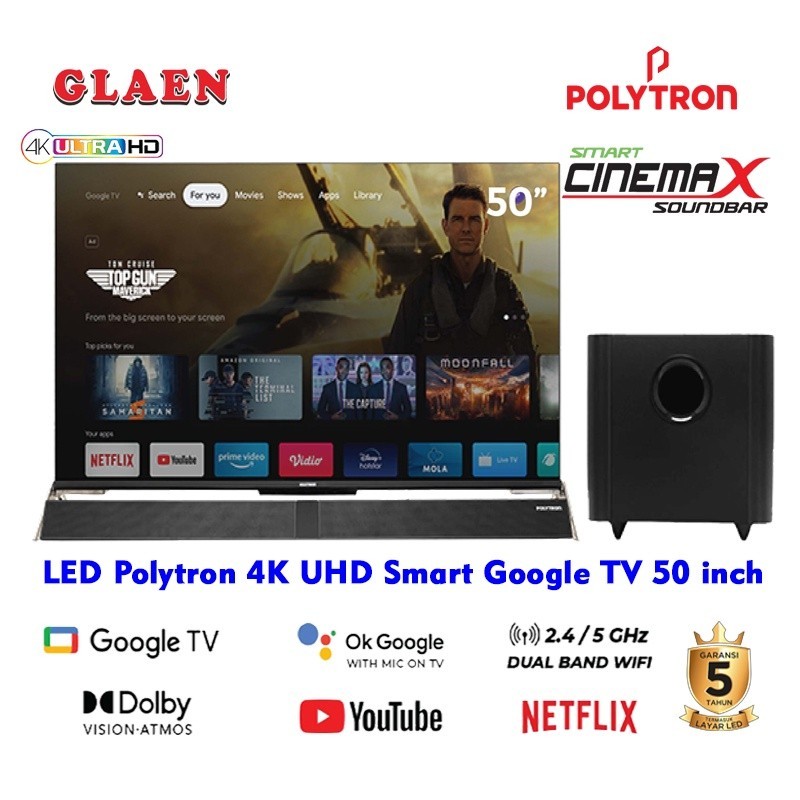 promo spesial ramadhan LED Polytron Smart G0ogle TV 4K UHD 50 inch PLD 50BUG5959 | TV Polytron Smart Cinemax Soundbar Digital TV