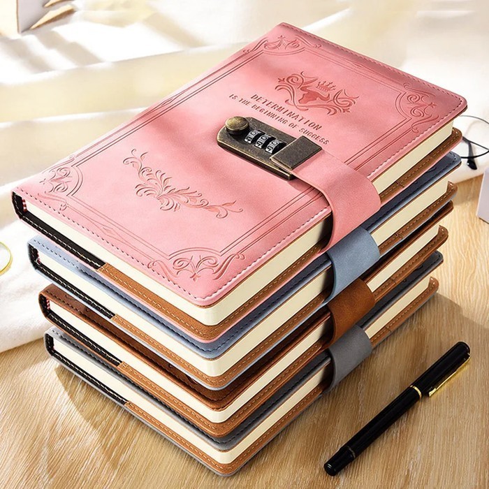 

SPCR Buku Catatan Harian Notebook Cover Kulit Kunci Password A5 TD100 - Hitam