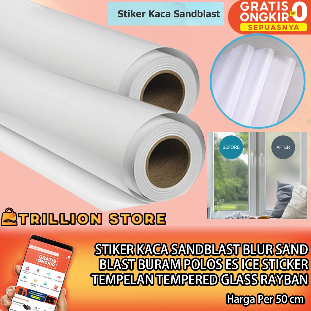 Sandblast Stiker Kaca Buram Per 50cm L122cm Polos Setiker Motif Blur Rumah Kantor Sand Blast Es Stic