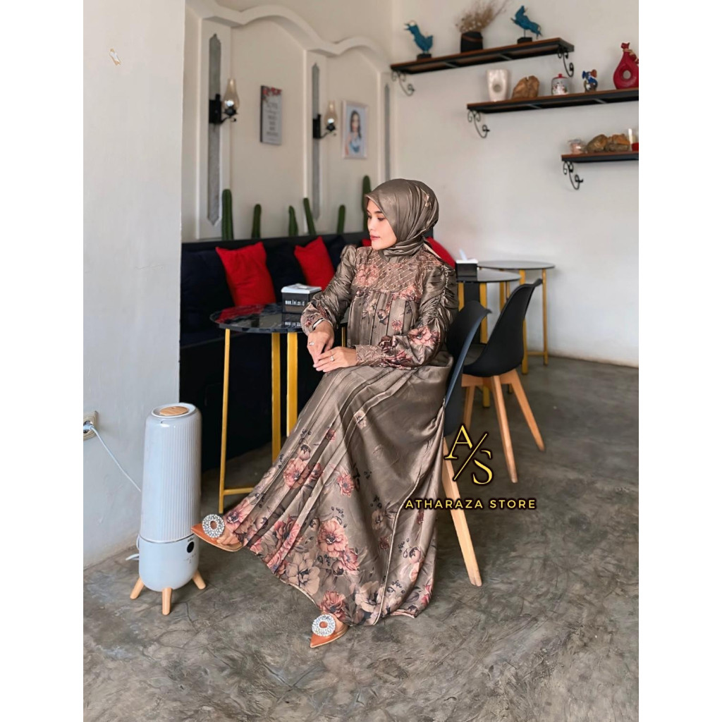 [SALE BESAR] Atharaza Store -Dress Elizabeth Gamis Set Hijab Motif Mewah Elegan Baju Lebaran Wanita 