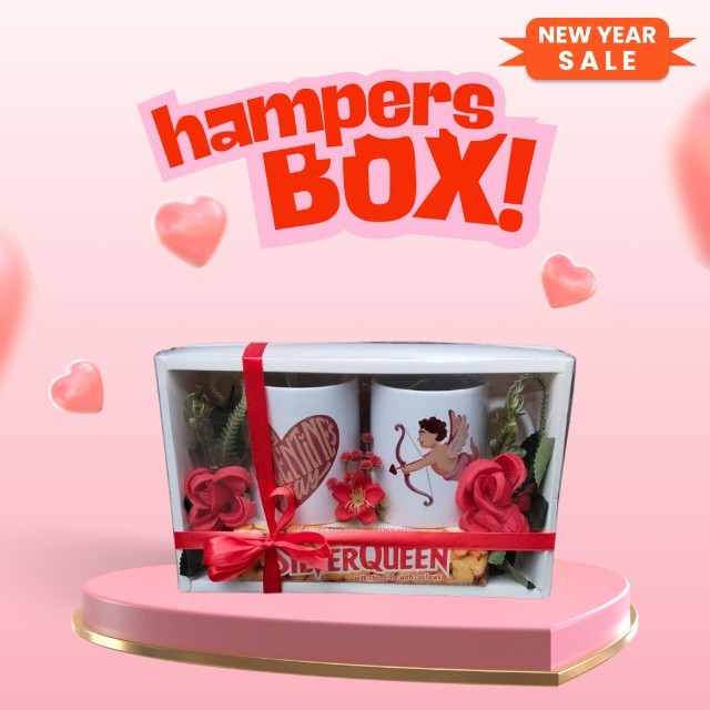 Hampers box Mug Cantik, Coklat Lezat & Mawar Elegan dalam Box Premium Romantis Kombinasi Mug Custom,