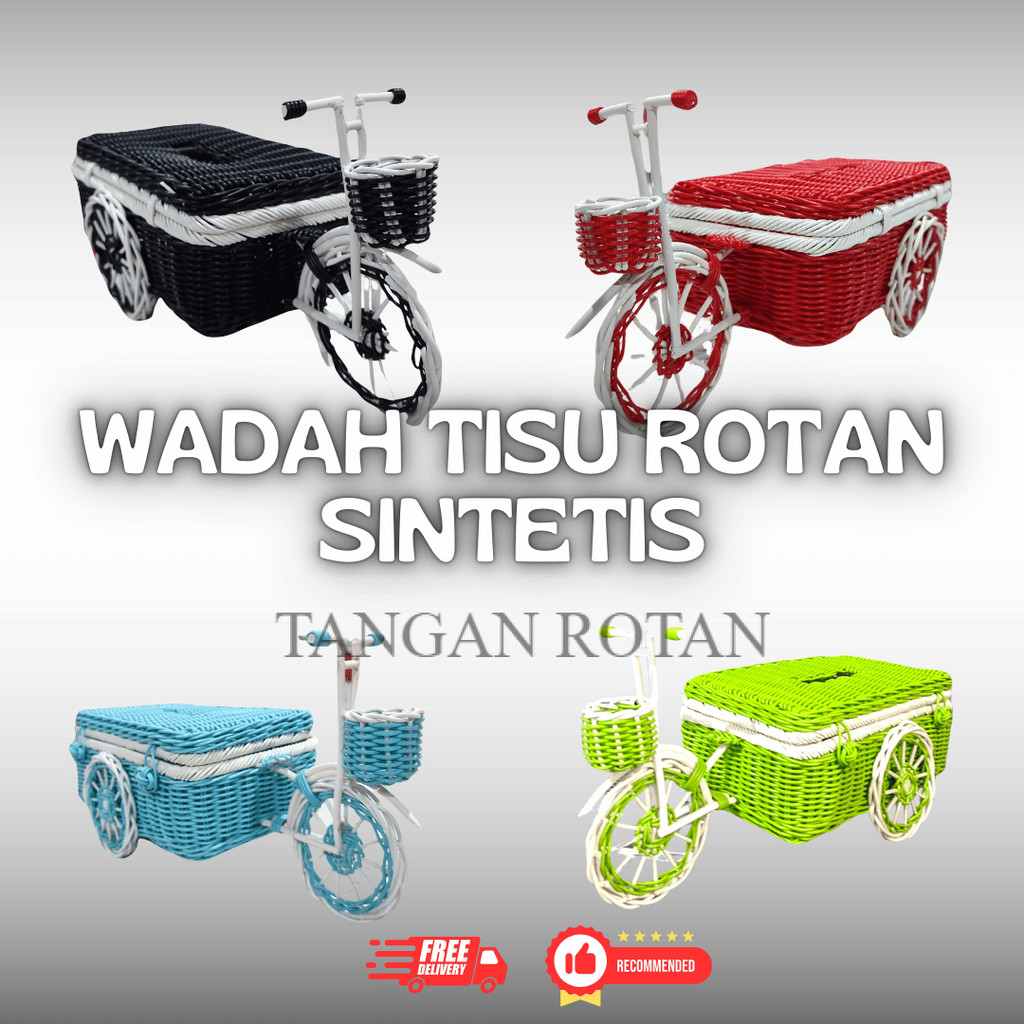 Tempat Tisu Anyaman Rotan Sintetis Bentuk Sepeda – Dekorasi Unik dan Fungsional, Cocok untuk Meja Ma