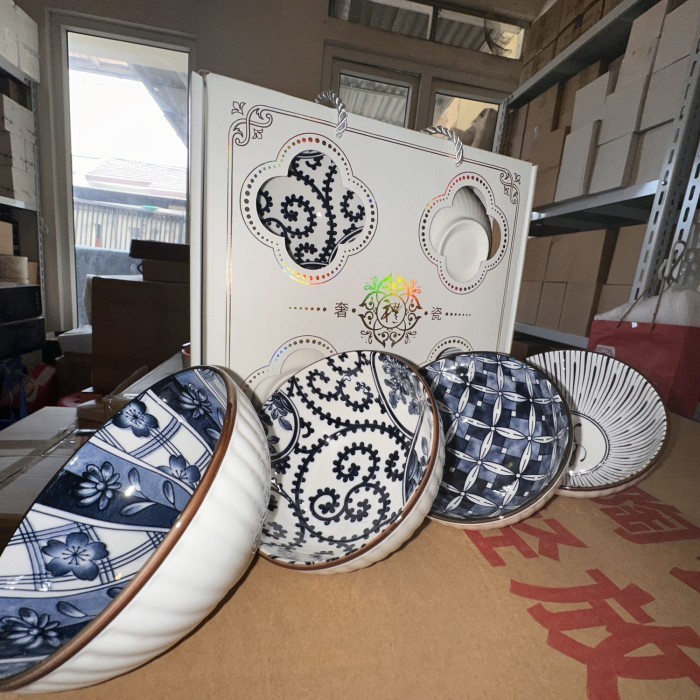 

[New]Promo gift box hampers ceramic bowls wedding bday - white 4bowls