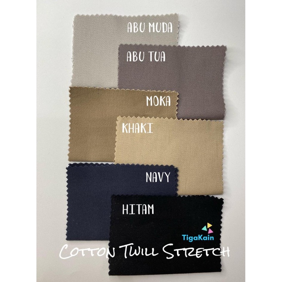 1 Meter Cotton Twill Stretch Sweding / Katun Twill Stret/ Bahan Chinos - Hitam