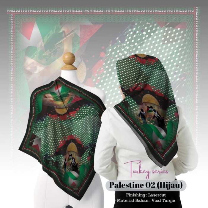 Hijab Kerudung Palestina Voal Motif Palestine Jilbab Segi Empat - Hitam Merah