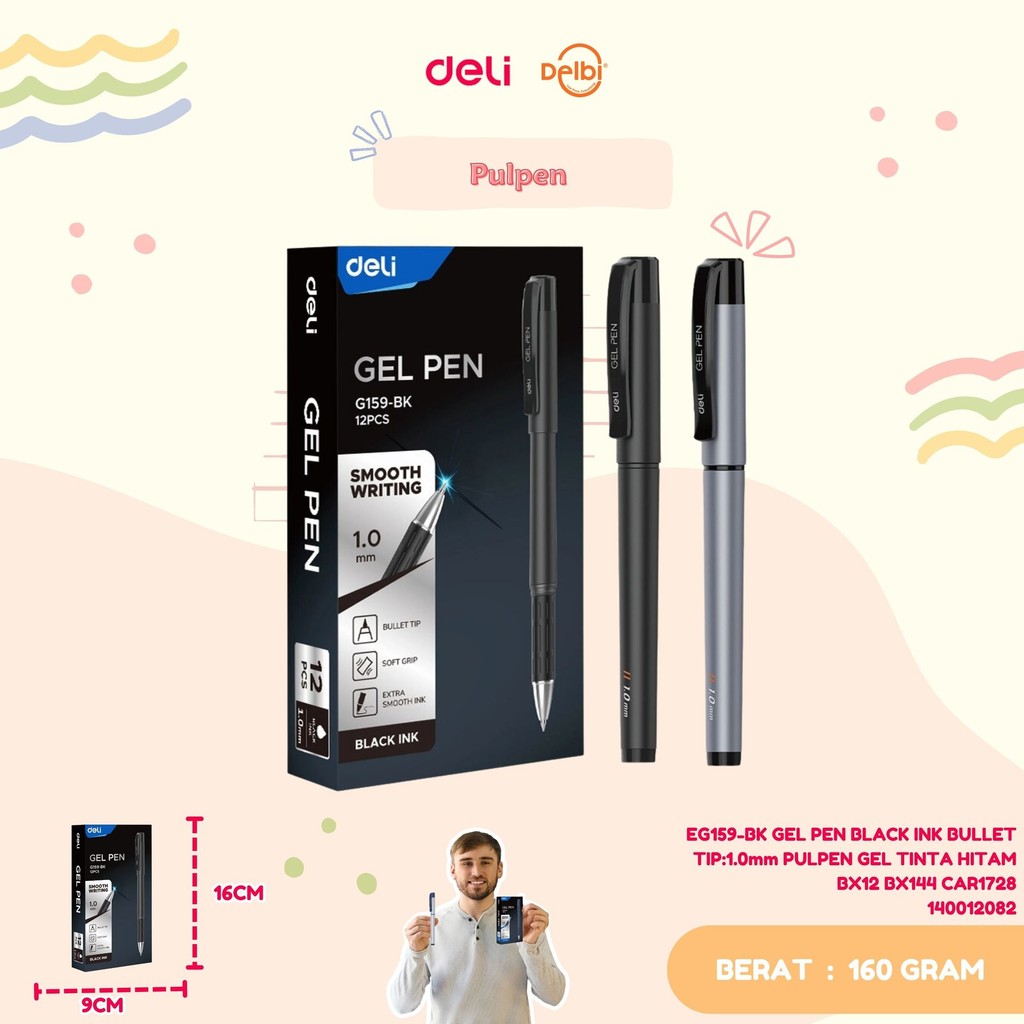 

DELI EG159-BK GEL PEN BLACK INK BULLET TIP:1.0mm PULPEN GEL TINTA HITAM