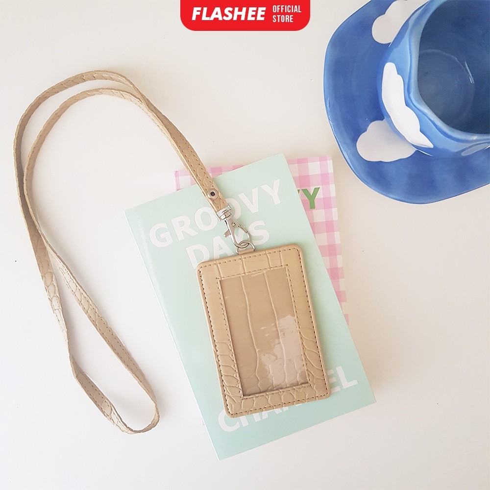 

Name Tag Croco ID Card Holder Crocodile Kulit Lanyard Kerja Termurah Berkualitas PU Leather Lanyard NameTag ID Card Holder beige