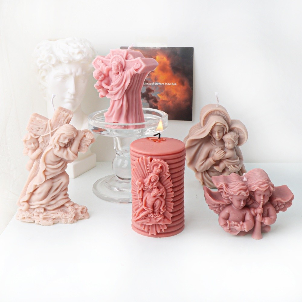 

3D Cross Jesus Easter Scene Candle Mold DIY Virgin Mary Jesus with Baby Plaster Tool Holy Family Craft Art Ornament Resin Mould