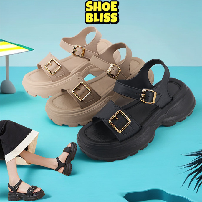 ShoeBliss Sepatu Sandal Wanita Korea Style Design Tebal Empuk Terbaru Ukuran: 30-41