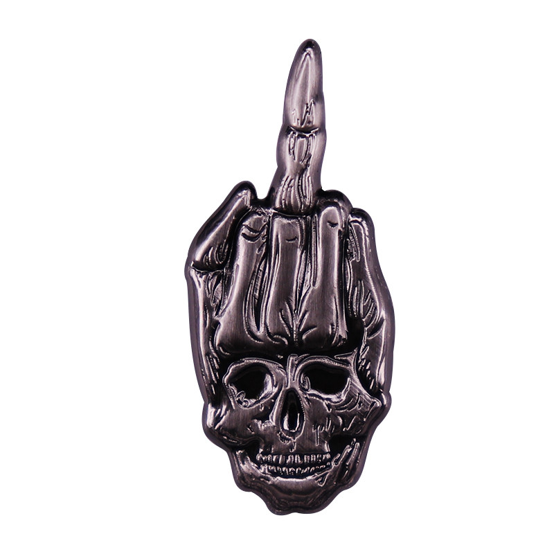 Middle Finger Skull Badge Punk Funny Gothic Bone Skeleton Lapel Pin International Friendly Universal