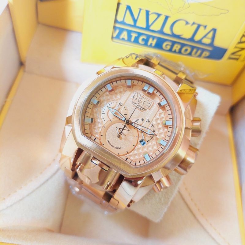 Terlaris Jam Invicta Bolt Zeus Dual Time Analog Gold Original Free Box Ori