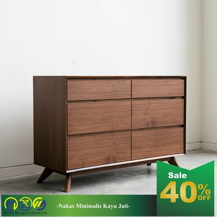NAKAS TEMPAT TIDUR LACI 6 MINIMALIS MODERN KAYU JATI