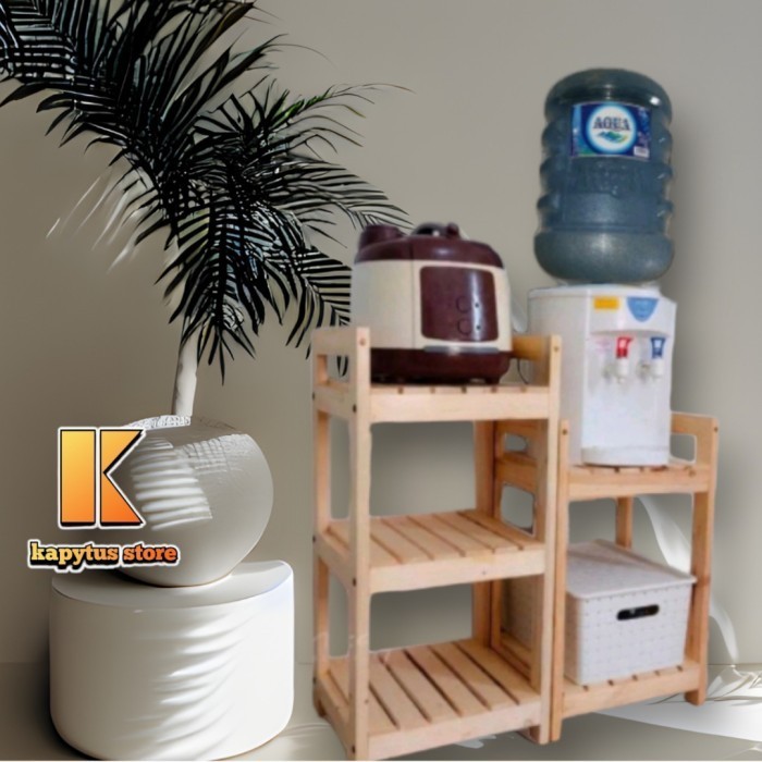 rak dispenser rak rice cooker 3 susun minimalis kayu rak serbaguna - 2 tingkat