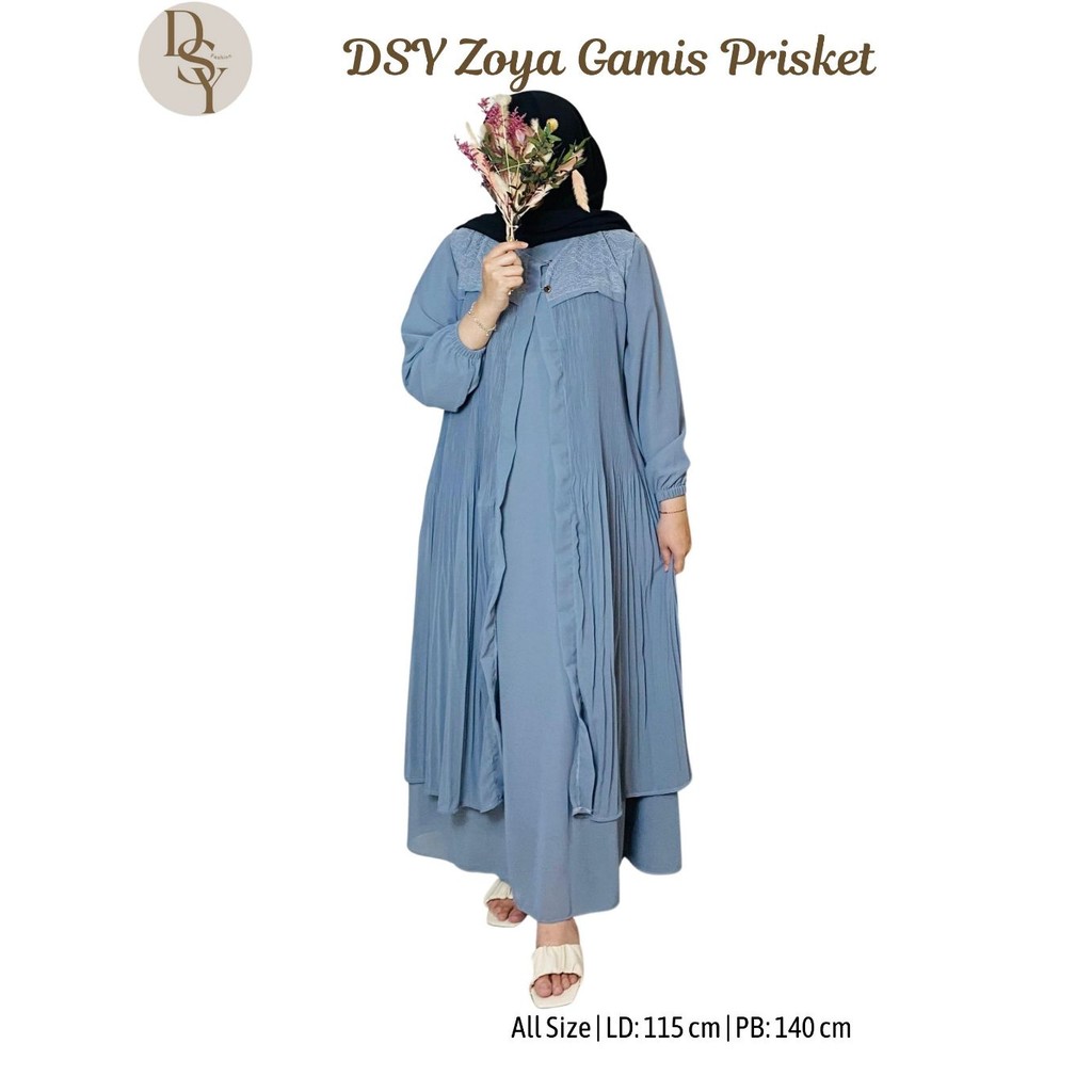 DSY Zoya Gamis plus Outer Terpisah Ceruty Prisket Polos LD 115 PB 140 Simple Trendy Nyaman Kekinian