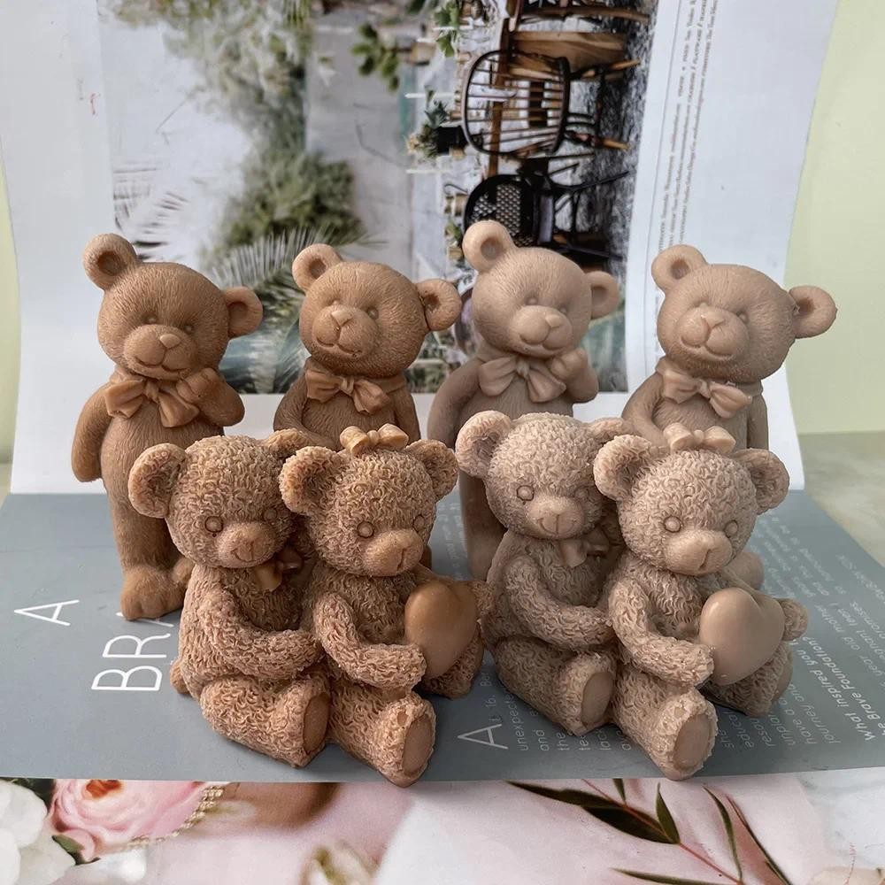 

Lovers Bear Hugging Bear Mold Cute Bear Silicone Candle Mold Hug Heart Couple Bear Scented Candle Making Resin Soap Cake Mold