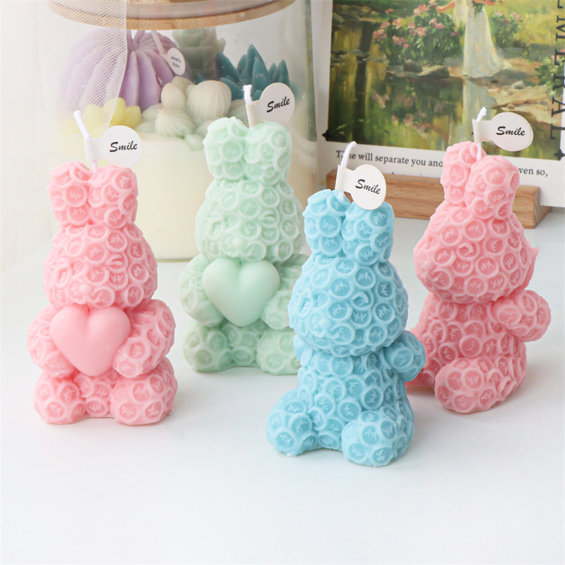 

3D Love Heart Rabbit Aromatherapy Candle Silicone Mold Diy Gold Coin Euro Rose Bunny Gypsum Ornament Flower Rabbit Soap Mold