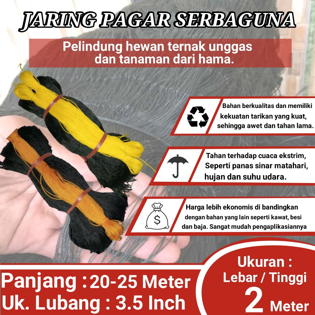 Jaring Pagar Ayam (PANJANG 20-25M X LEBAR 2 METER) Jaring Pagar Ayam Jaring Pembatas Nylon