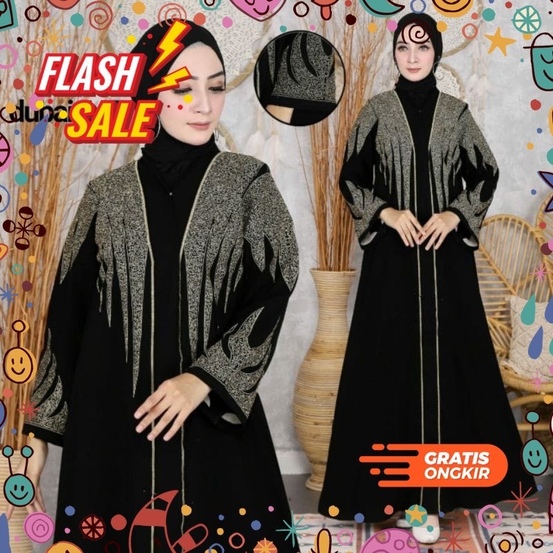 MEGASALE / Gamis Terbaru Abaya Hitam Jetblack Dubai 445 BUSUI Abaya Turkey Dress Muslim Baju Wanita 