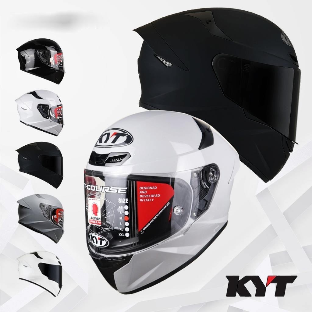 HELM KYT TT COURSE SOLID FULL FACE ORIGINAL, HELM PRIA WANITA PELAJAR / DEWASA, KYT HELMET OFFICIAL