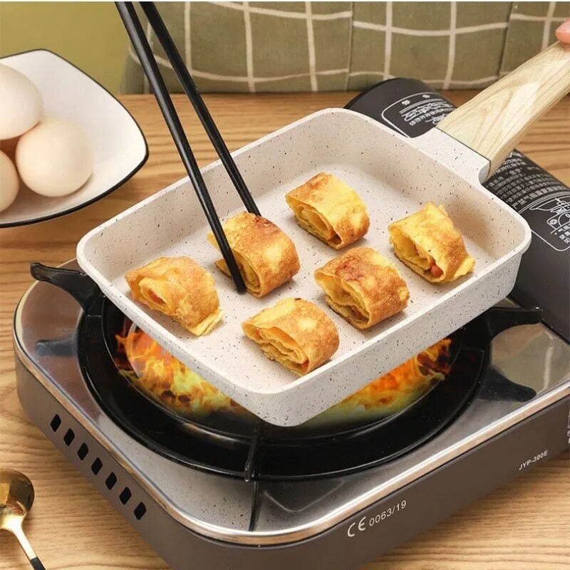 teflon Non Stick Pan Wooden Handle Square Frying Pans Egg Roll Frying Pan Square Pan Kitchen Cookwar