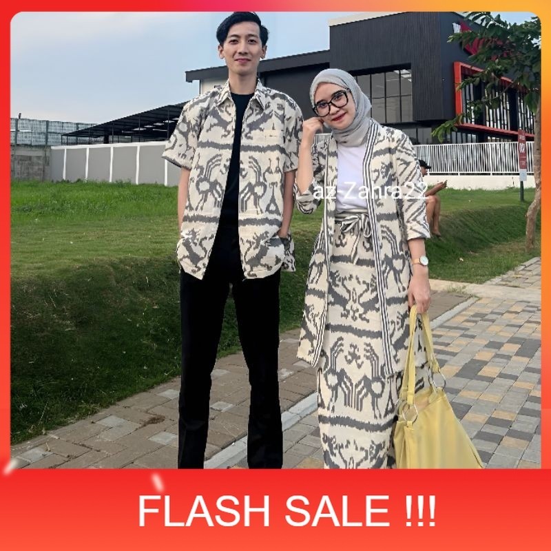 PROMO Baju Tenun Madam White Ntt Set Couple Kondangan Pasangan Kemeja Etnik Full Tenun Setelan Outer