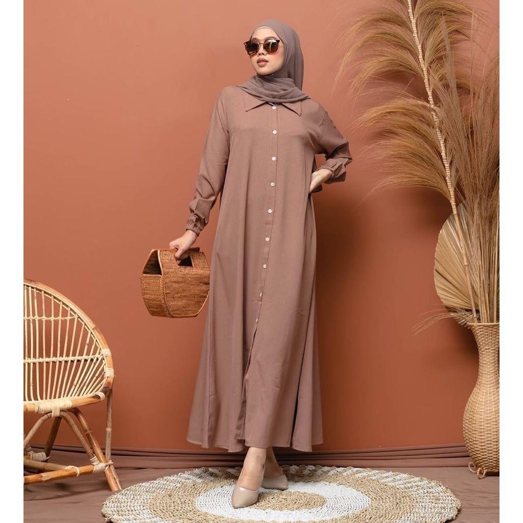 Dress Gamis Nadia  Full Kancing Busui Friendly Baju Muslim Wanita Syari Moscrepe Jumbo  Tebaru | Ven