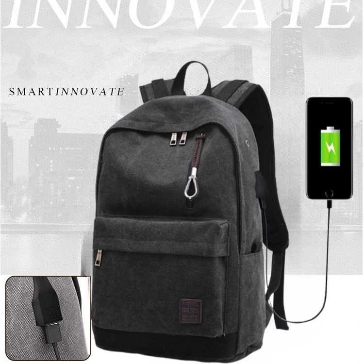IAksesoris Tas Ransel Canvas Backpack with Headset and USB Port